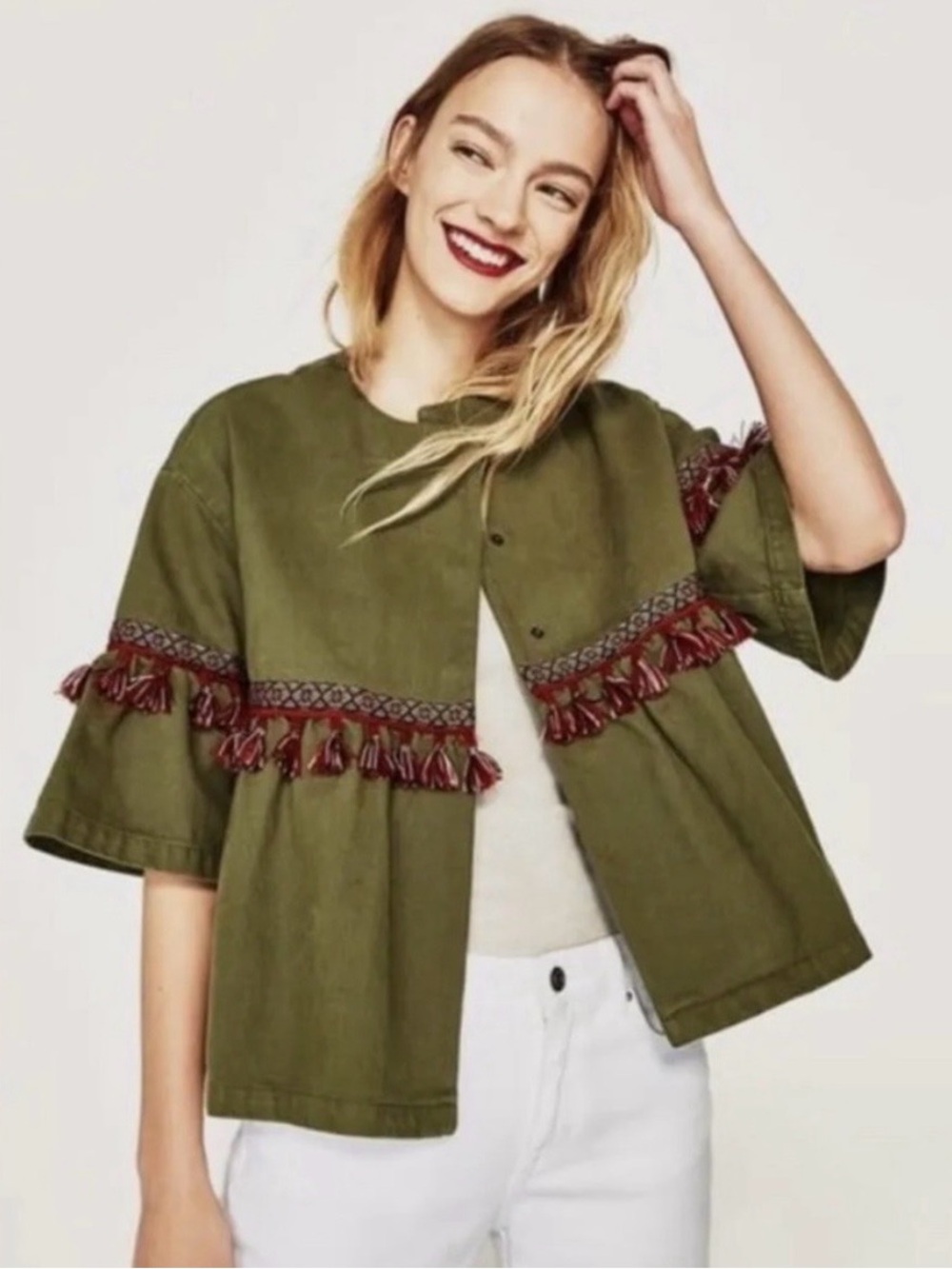Zara Olive Boho/Festival Swing Jacket Sz Small